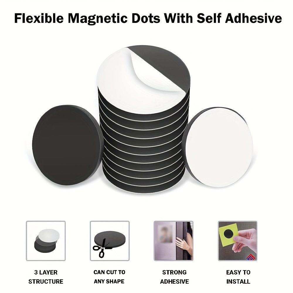 Large Magnetic Dots with Adhesive Backing - 40 Pcs Round Self Adhesive Magnets - Big Flexible Sticky Magnets with Adhesive Backing Are Great