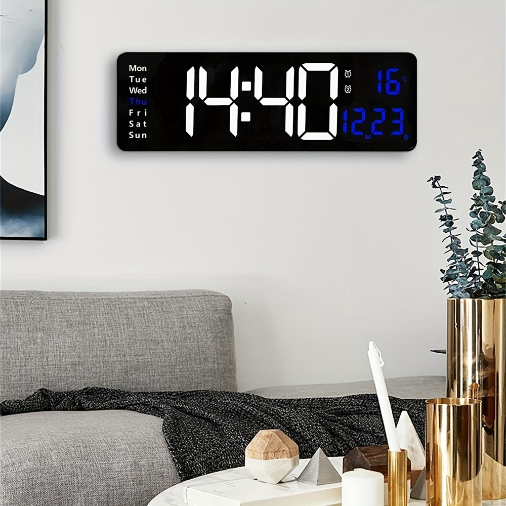 Reloj de pared digital con pantalla grande, reloj de pared digital grande,  reloj despertador automático de brillo con temperatura, fecha, semana para