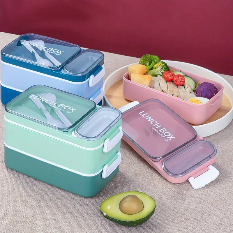 1pc Stainless Steel Double-layer Insulated Lunch Box With Portable