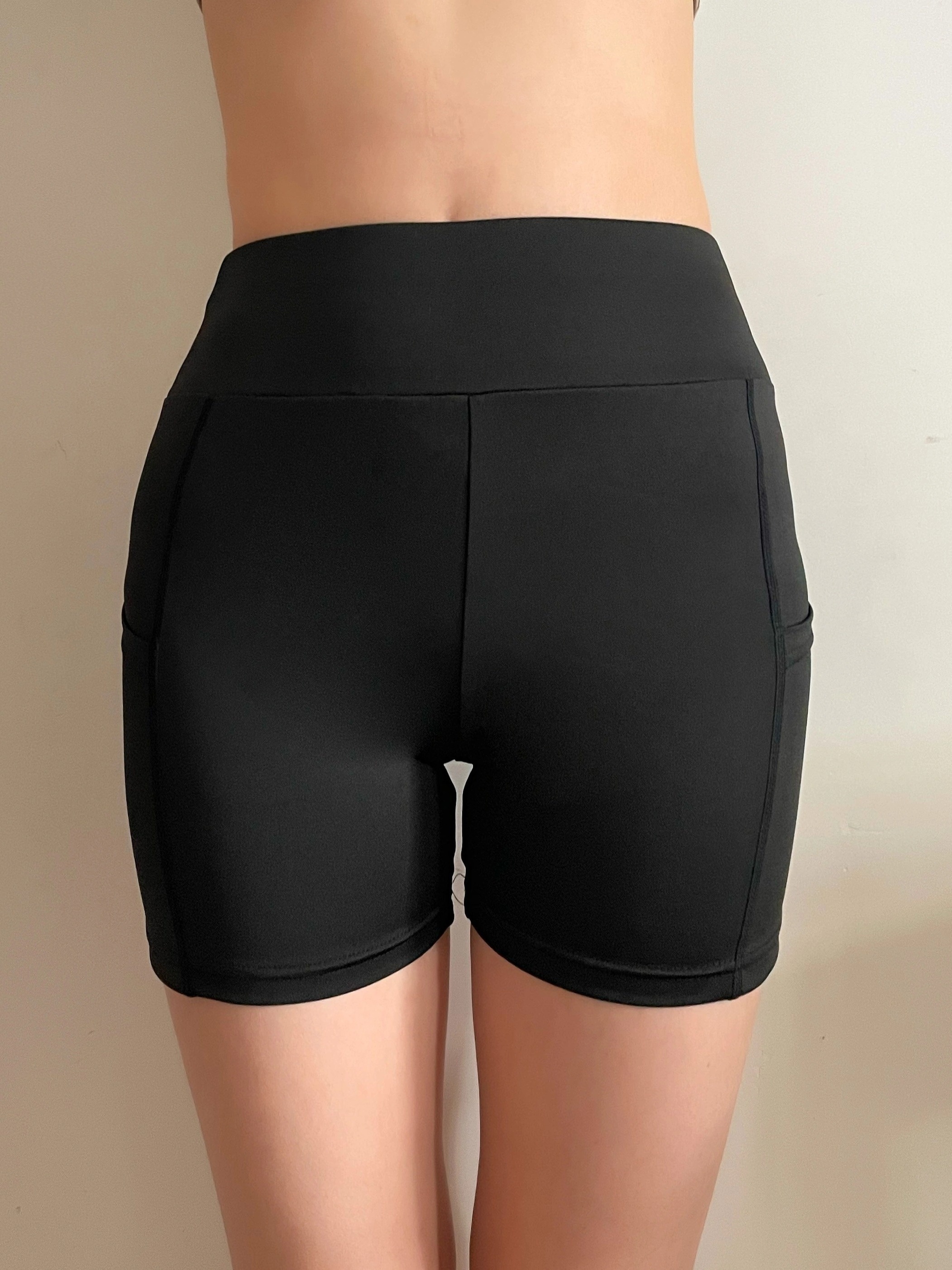 Solid Side Pocket Yoga Sports Shorts High Stretch Slimming - Temu