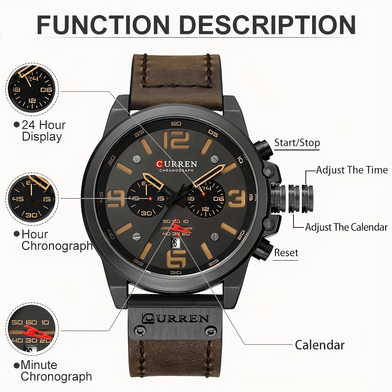  mens sports watch multifunctional timing wristwatch details 3