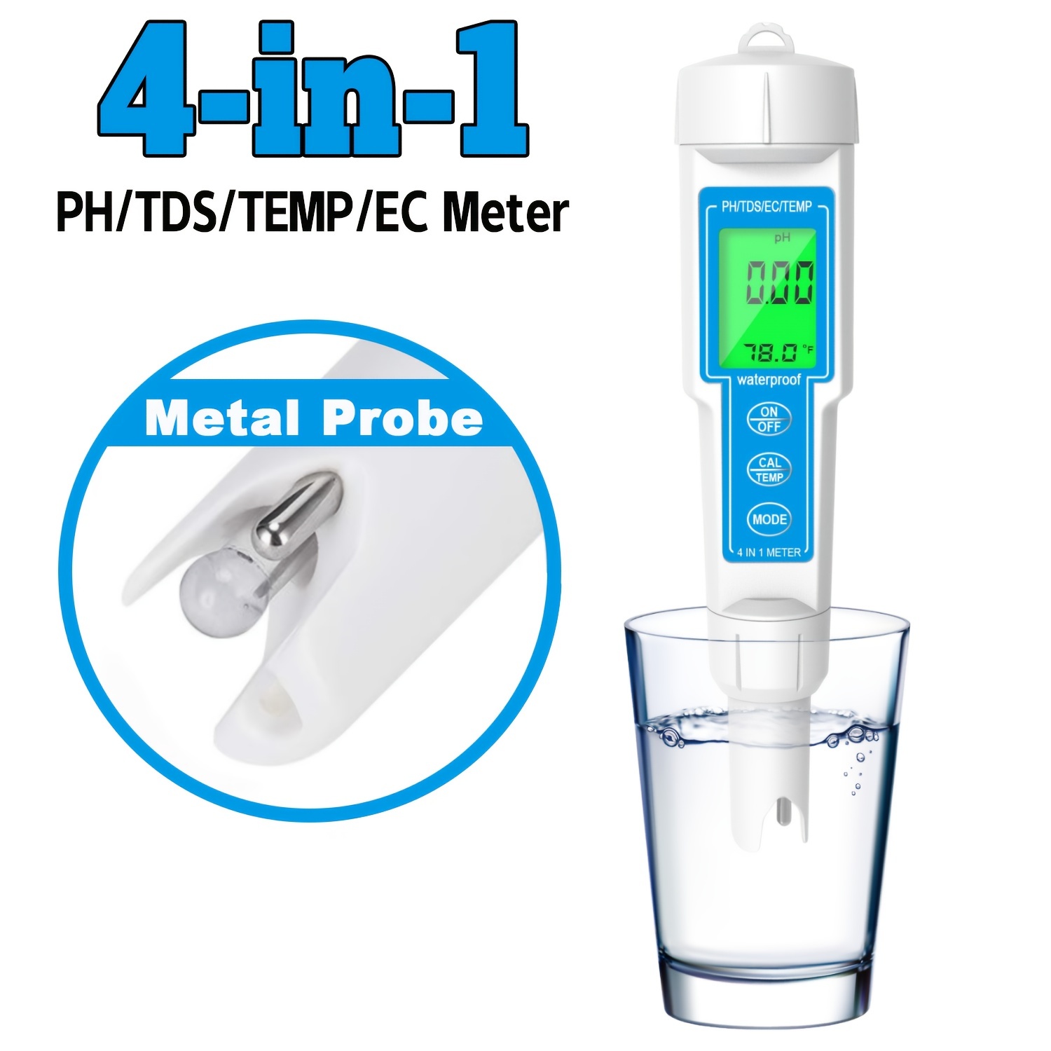 4 En 1 TDS/PH/EC/Temperature Mètre, TDS Mètre Testeur D'eau