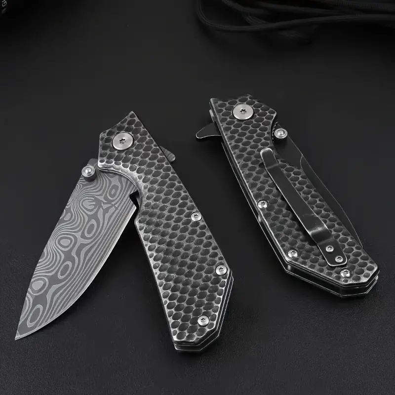 1pc smf pocket folding knife 7cr13mov drop point blade stainless steel handles with clip outdoor camping hunting edc tools details 1