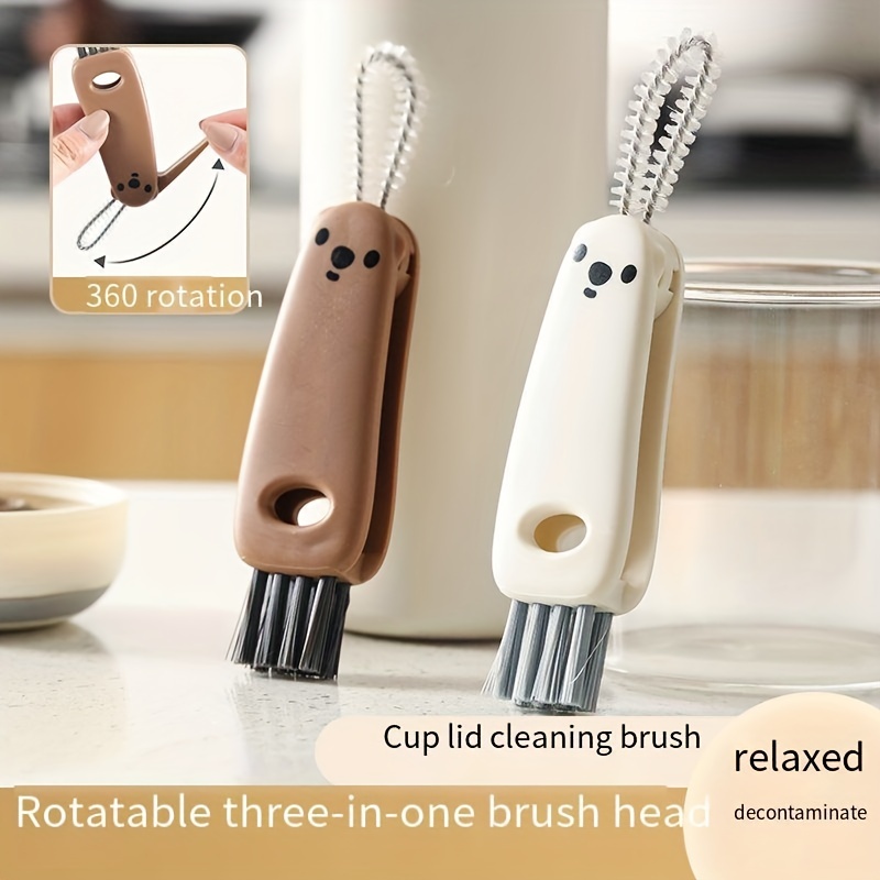 3 in 1 Cleaning Brush Cup Lid Cleaning Brush Set Multifunctional Household  Soft Bristle Flexible Cup Cover Groove Gap Brush