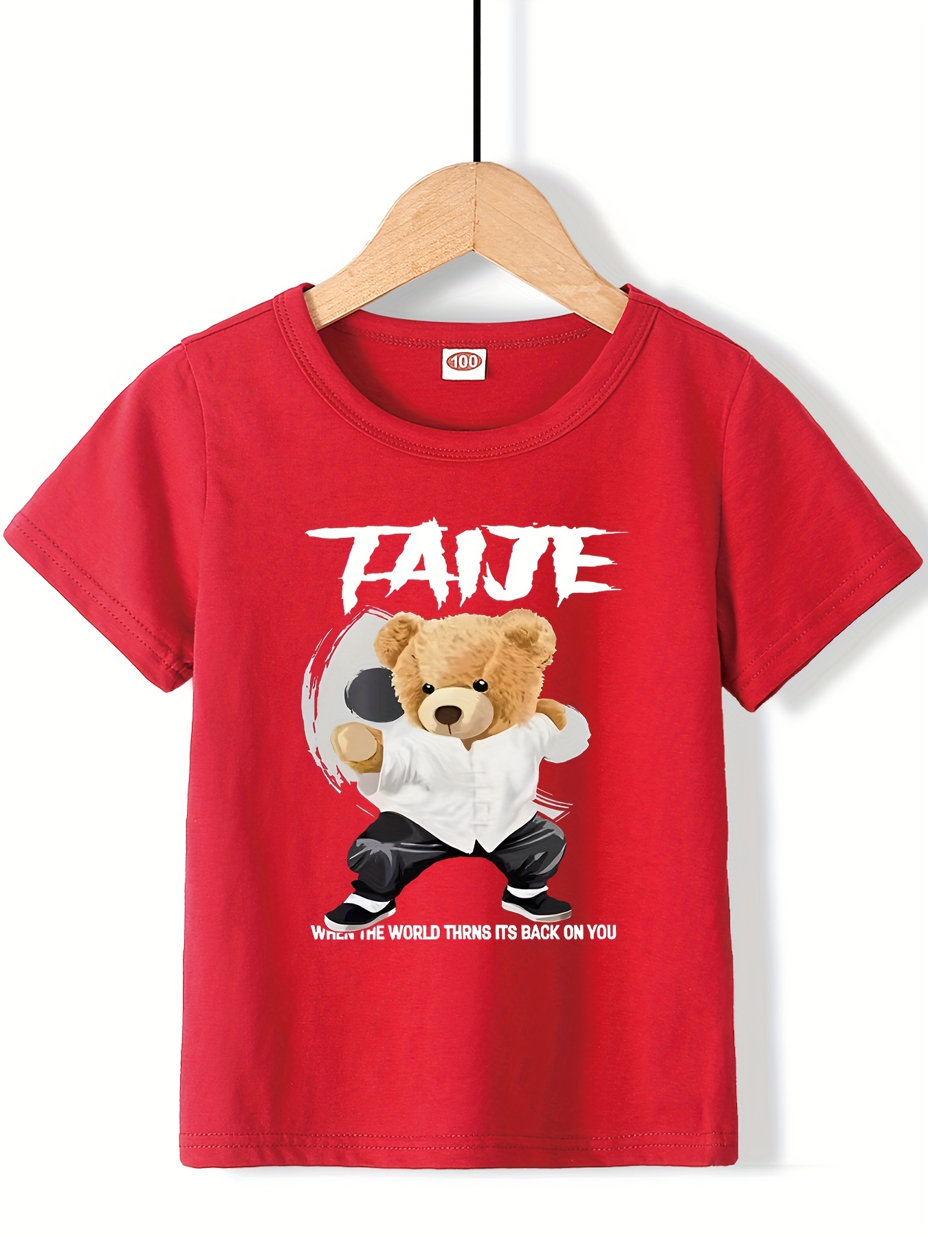 Tai Chi Bear Print Boys Creative T-shirt, Casual Lightweight Comfy Short  Sleeve Tee Tops, Kids Clothings For Summer - Temu New Zealand