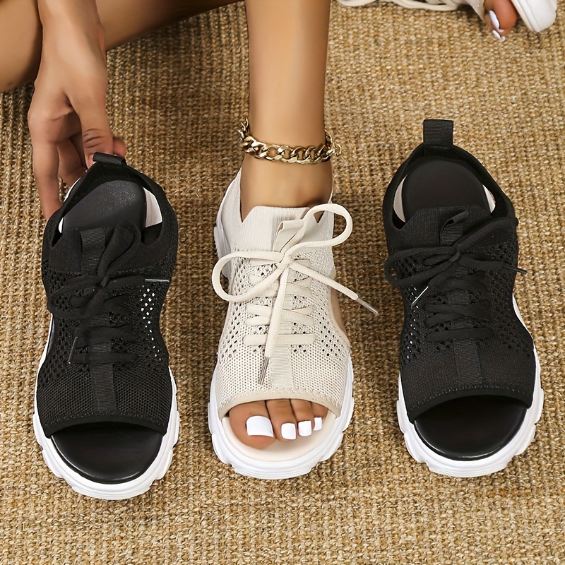 Women's Summer Fashion Sandals Open Toe Lace Front Sandals - Temu