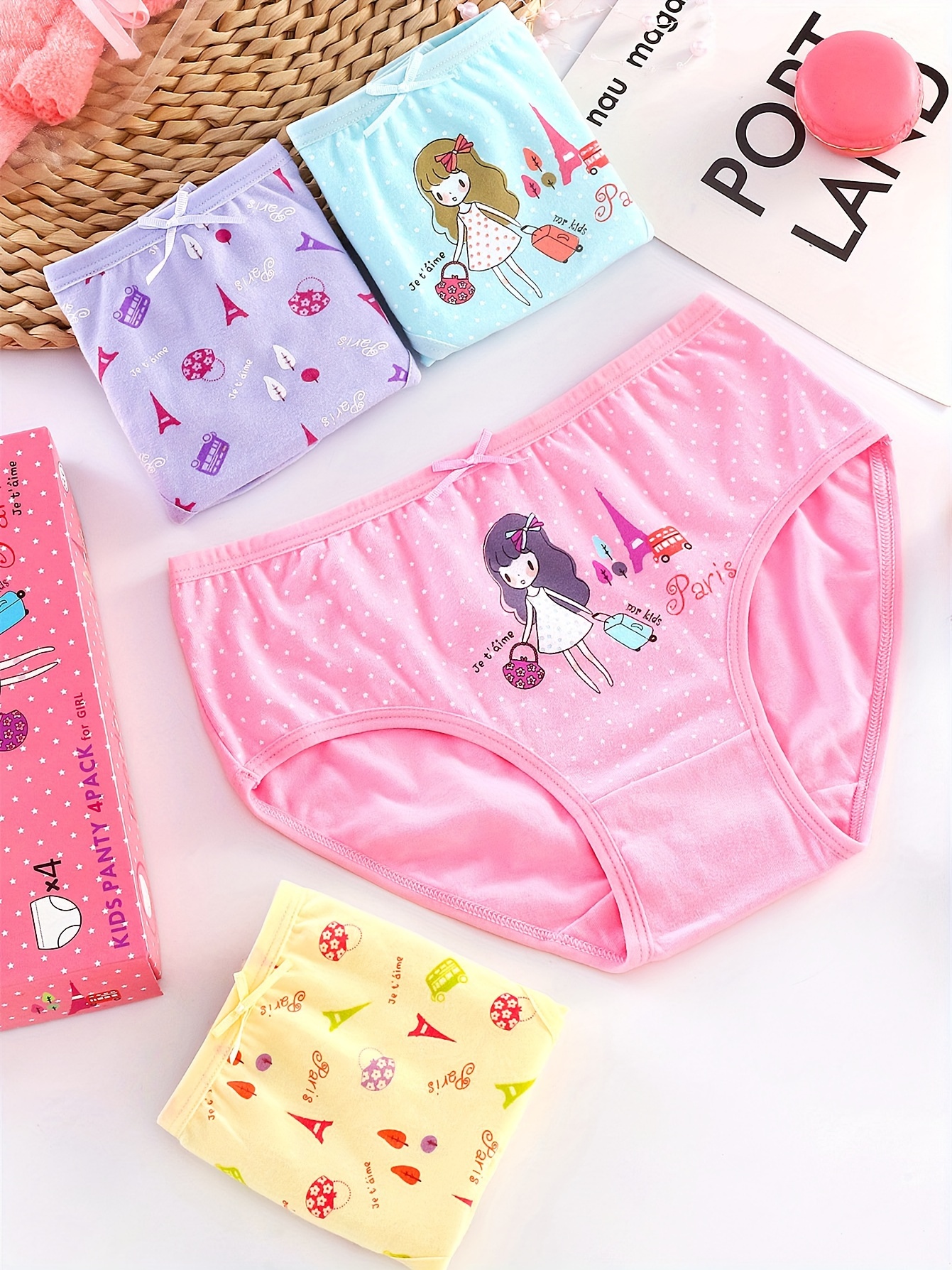 Childrens Panties Girls Underwear Cartoon Print Kids Panty Short 4Pcs  Underpants