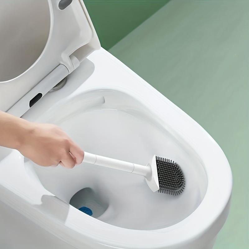 Breathable Toilet Brush, Water Leak Proof With Base, Tpr Wc Flat Head  Flexible Brush With Quick Drying Holder - Temu