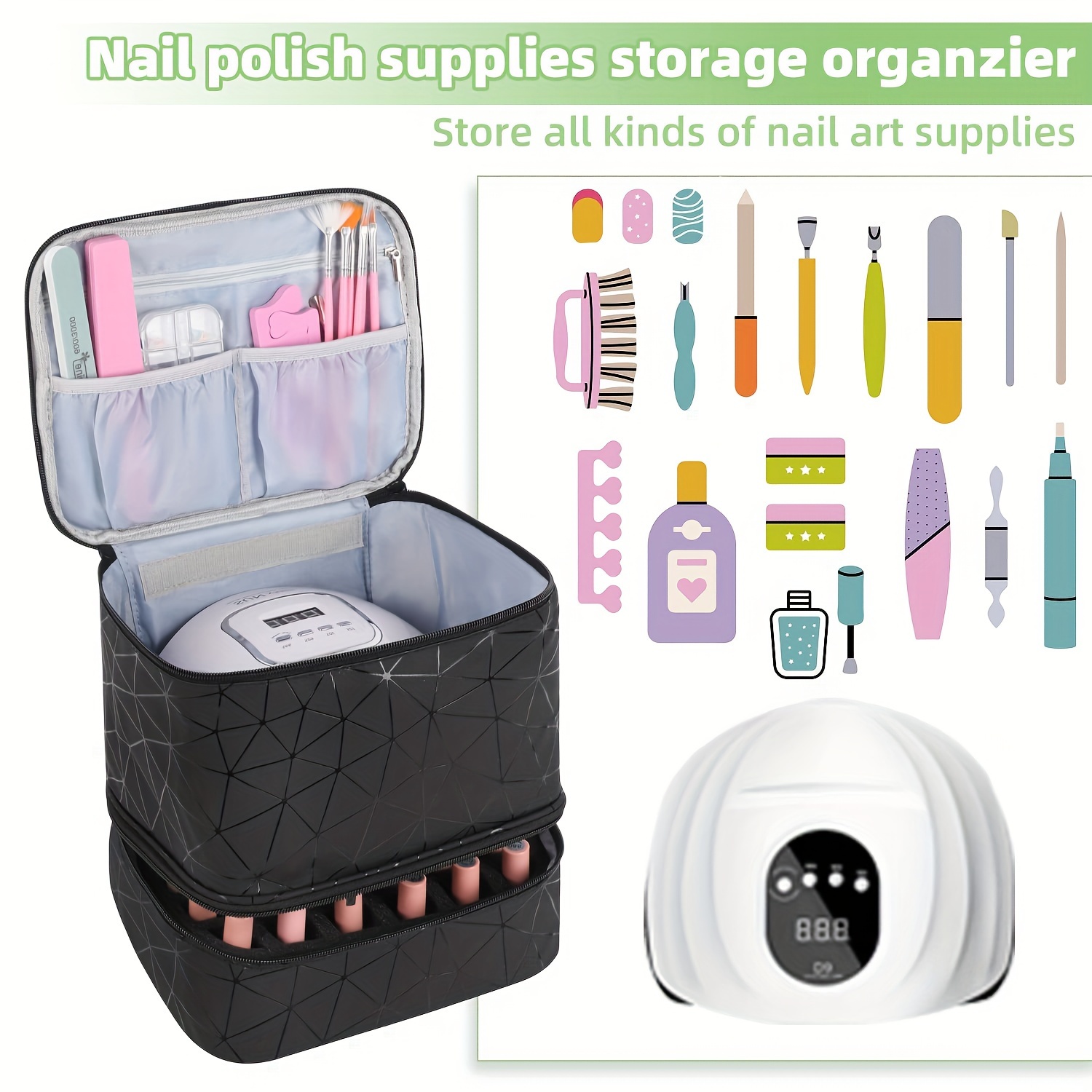 Nail Polish Organizer Case Portable Nail Polish Holder Double-layer Storage  Bag for 42 Bottles (15ml ) with Adjustable Dividers Nail Polish and  Manicure Set