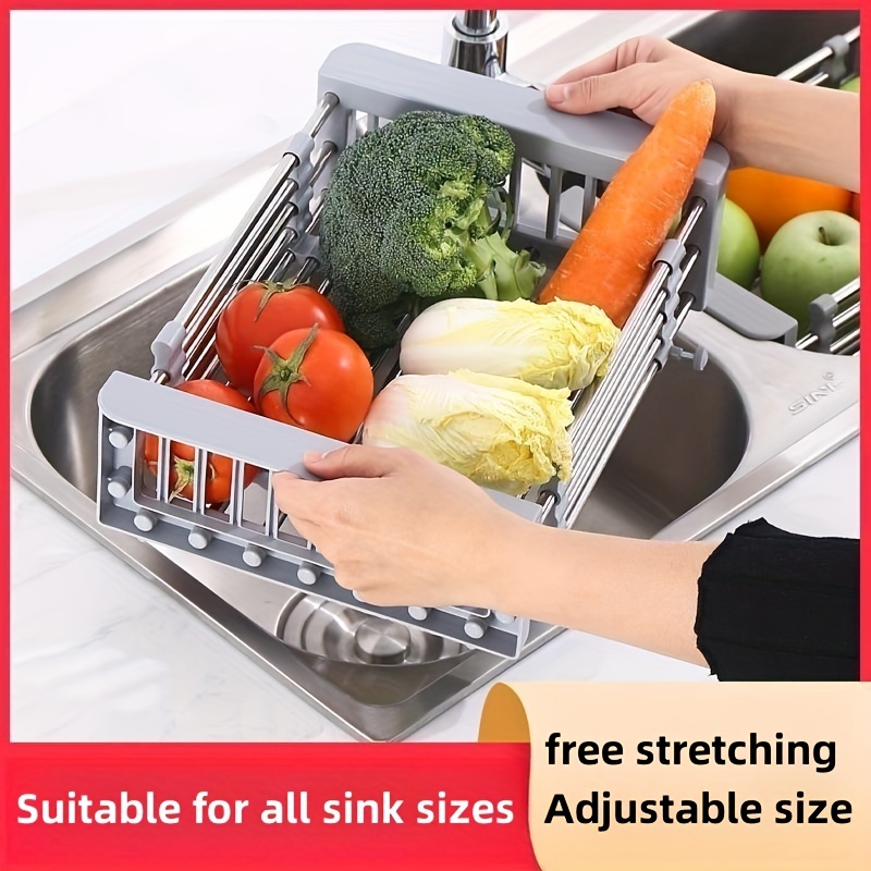 Adjustable Length Kitchen Sink Drain Basket Dish Drainer