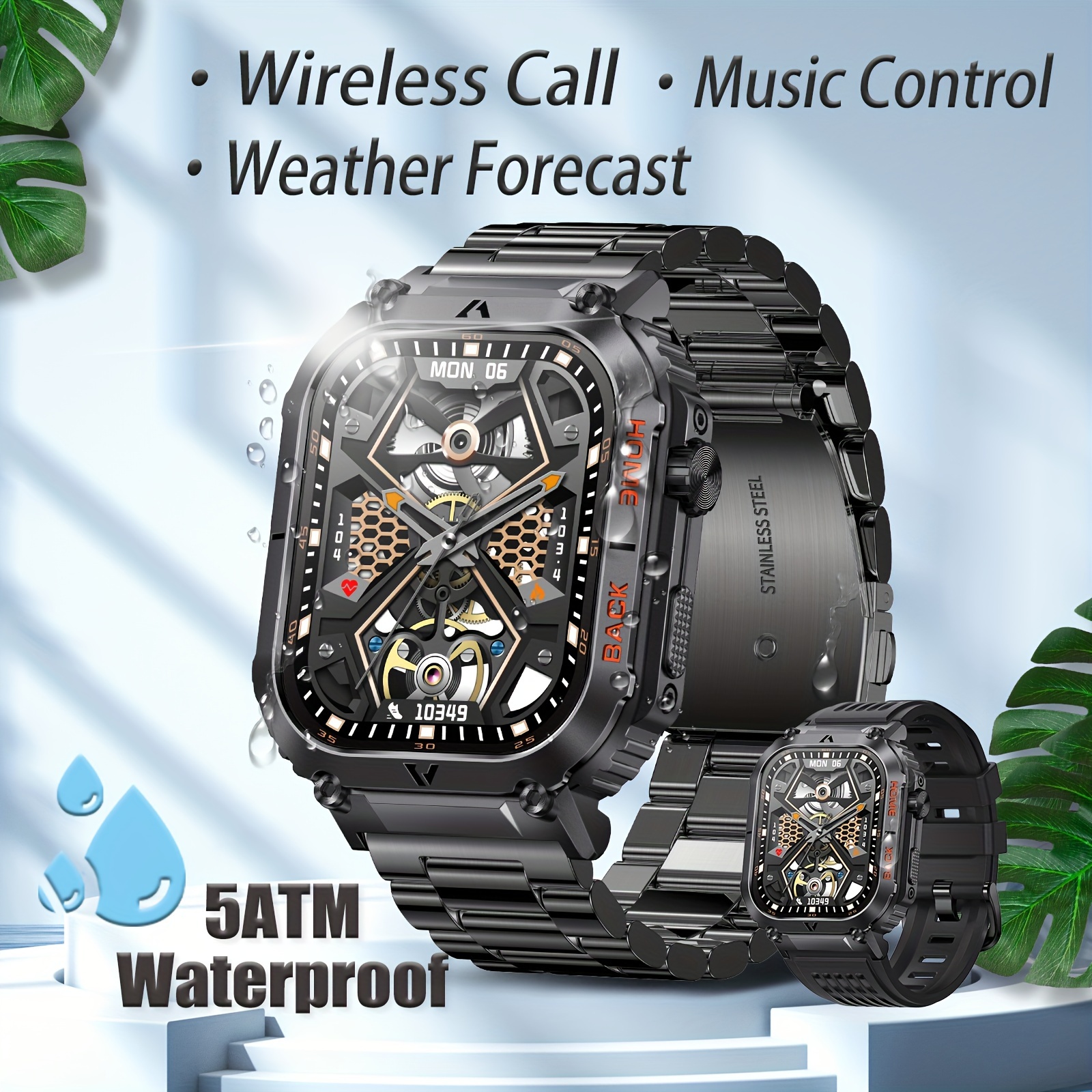  Reloj inteligente militar para hombre, 5ATM, resistente al agua  (respuesta/hacer llamadas), resistente reloj inteligente táctico con  brújula de 2.02 pulgadas, HD, pantalla grande, reloj de fitness con :  Electrónica