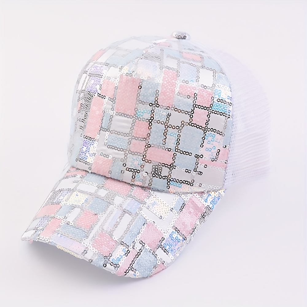 Sequin Plaid Y2K Trucker Hat Mesh Baseball Cap Unisex Hip Hop Dad Hats
