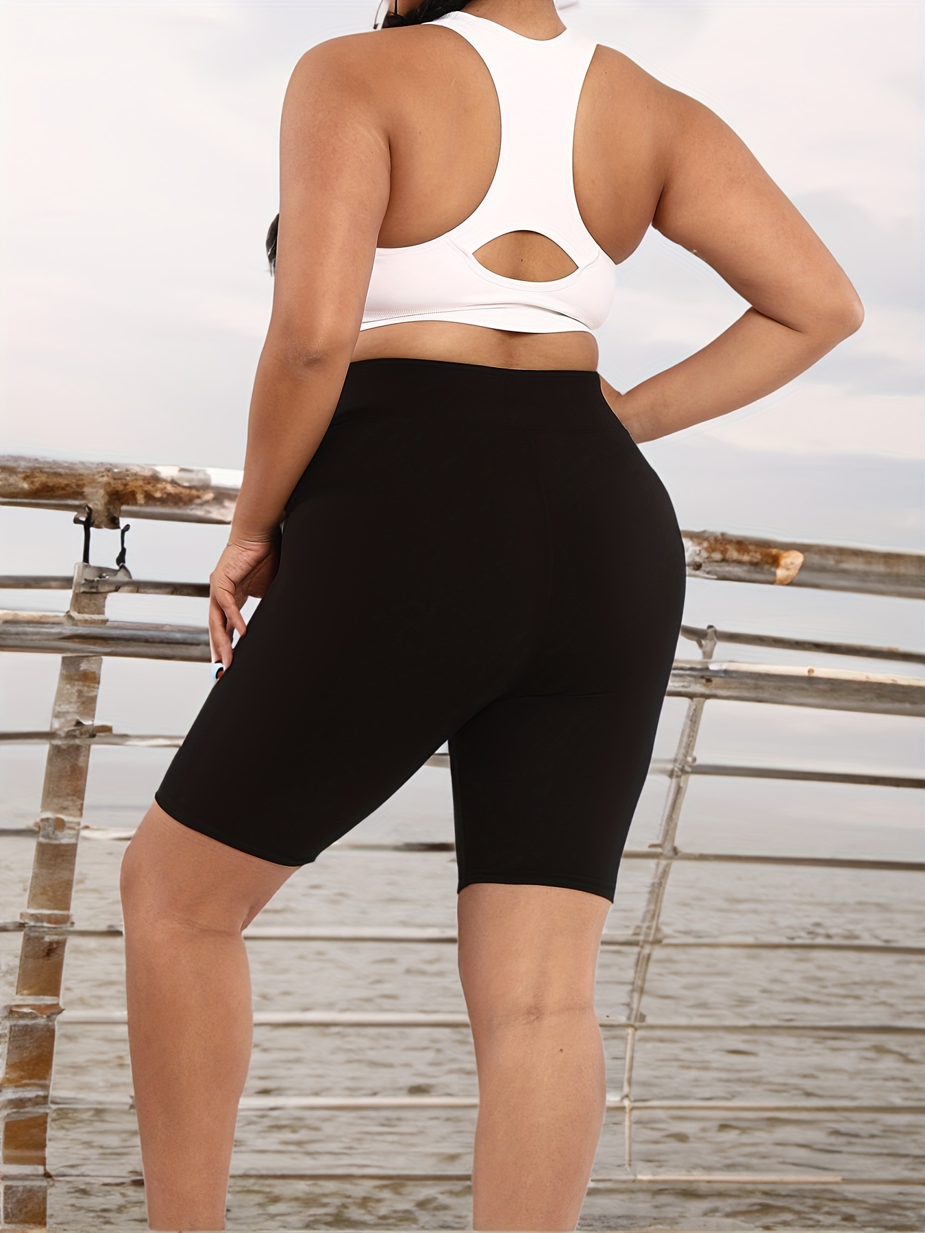 Plus Size Sports Shorts Women's Plus Solid High Wide - Temu Canada