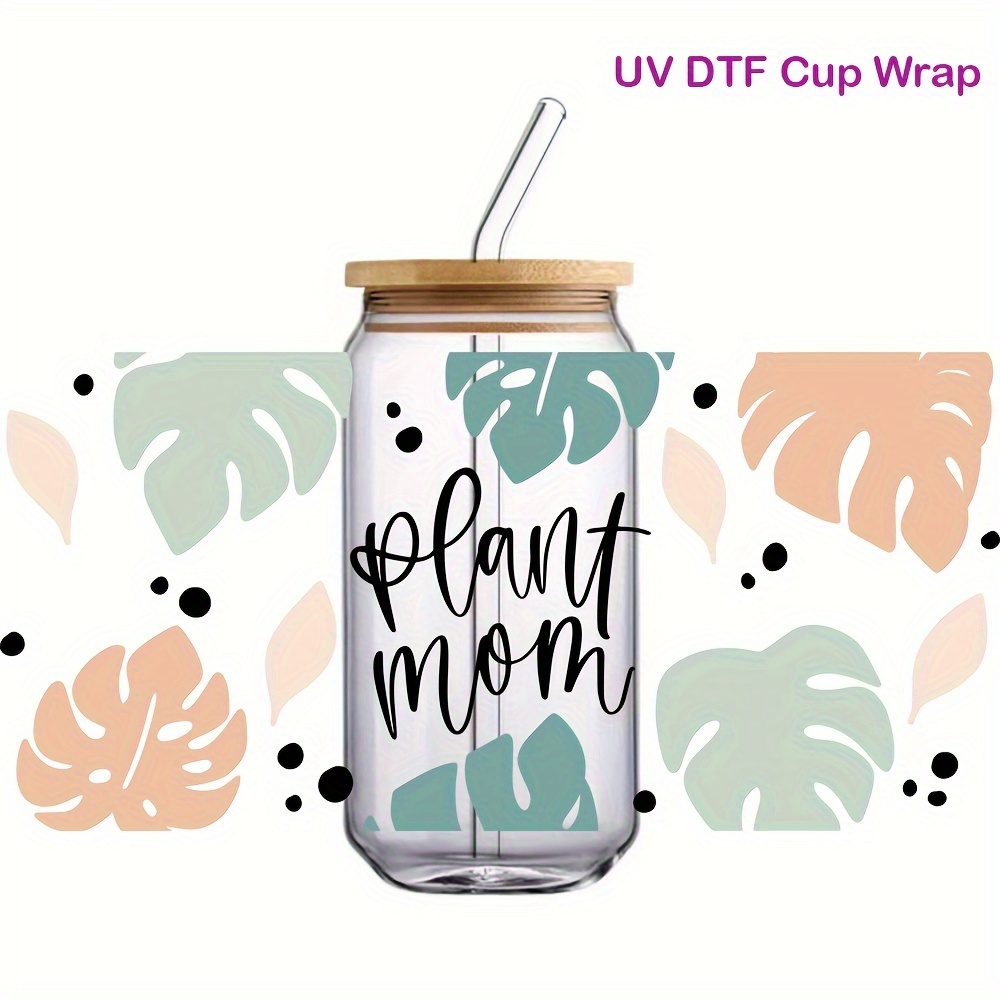 3d Uv Dtf Wrap Transfer Cup Mom Coffee Flower Print Sticker Glass