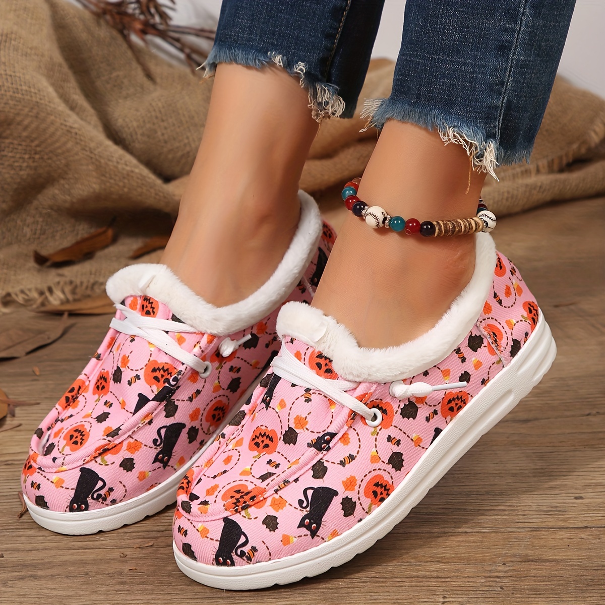Women's Pumpkin & Cat Print Canvas Shoes, Casual Lace Up Outdoor Shoes,  Lightweight Low Top Halloween Shoes