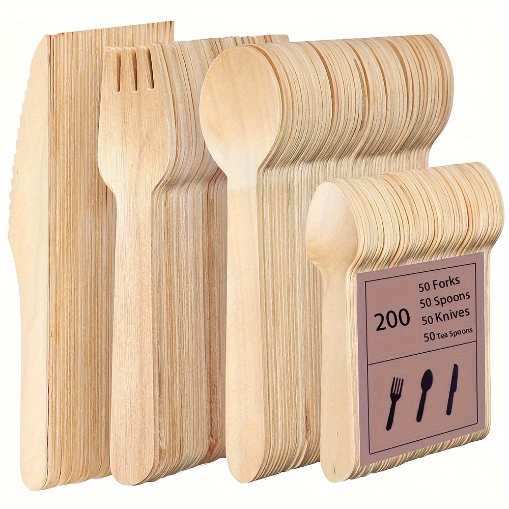 Tenedores de madera desechables, paquete de 100 unidades, 6.5 pulgadas de  longitud, biodegradables, utensilios de madera natural, ideales para