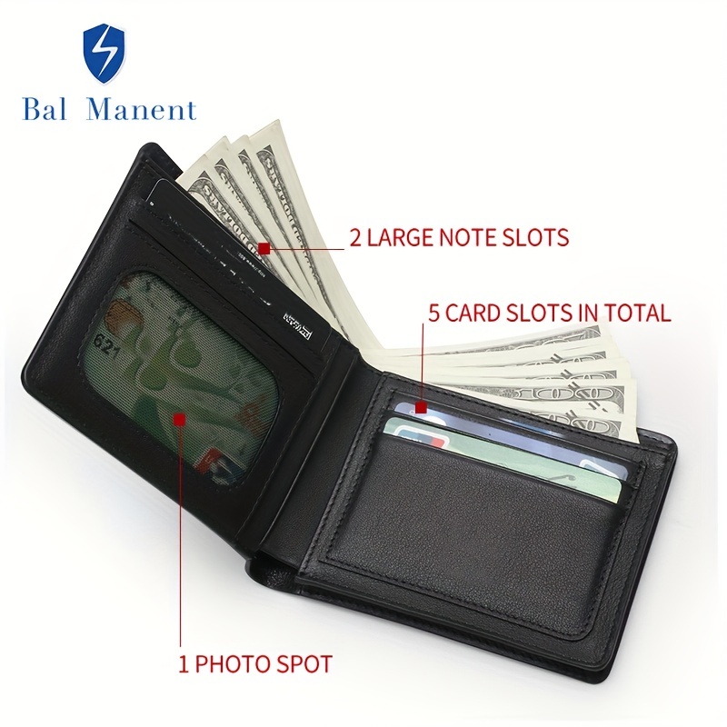 Bal Manent Men's Genuine Leather Short Wallet With Id Window Money