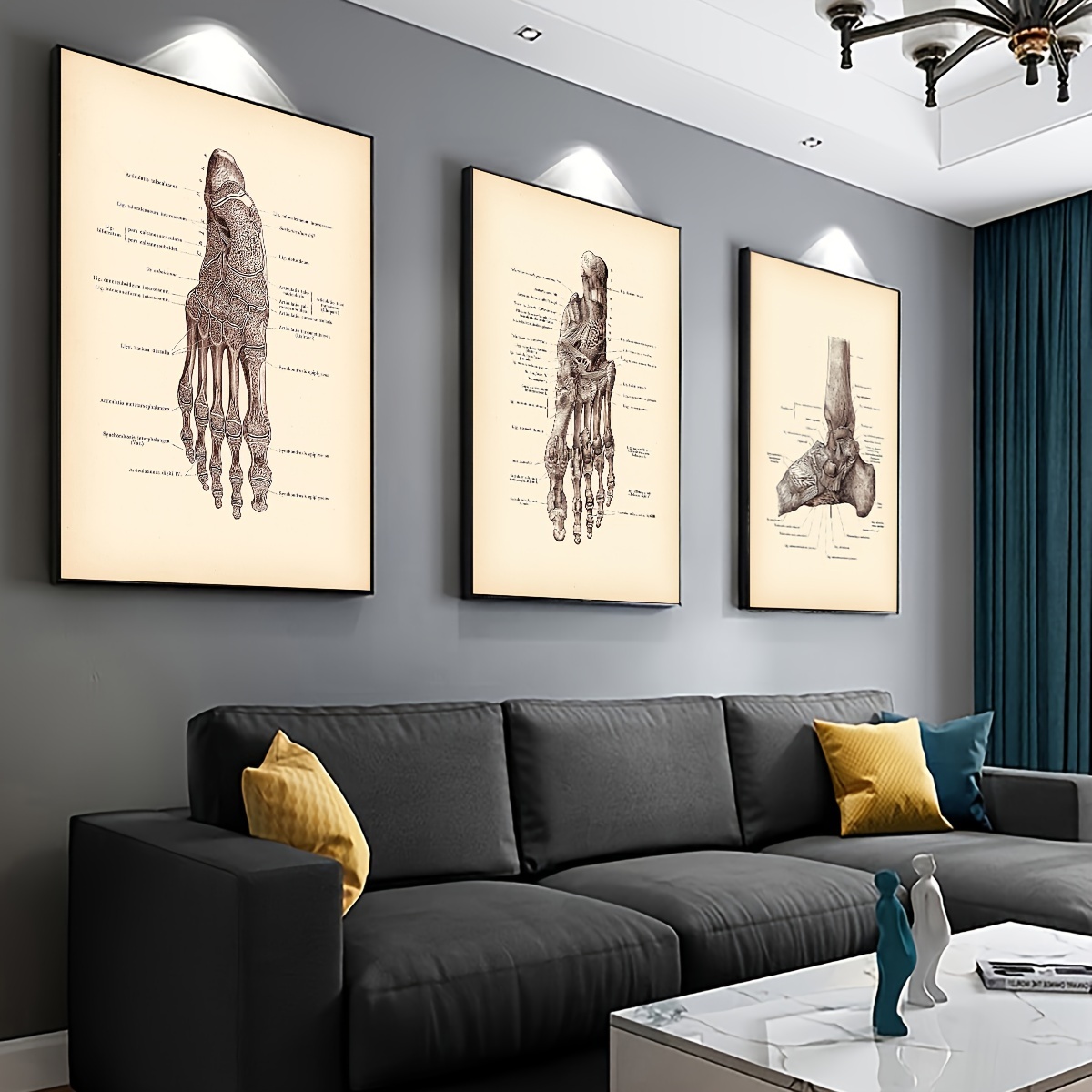 E-shop 3 Stück Art Deco Fußknochen Leinwand Wandkunst Drucke, Rahmenlose Tinten Kunstwerke für Wohnzimmer, Schlafzimmer, Klassenzimmer - Innen