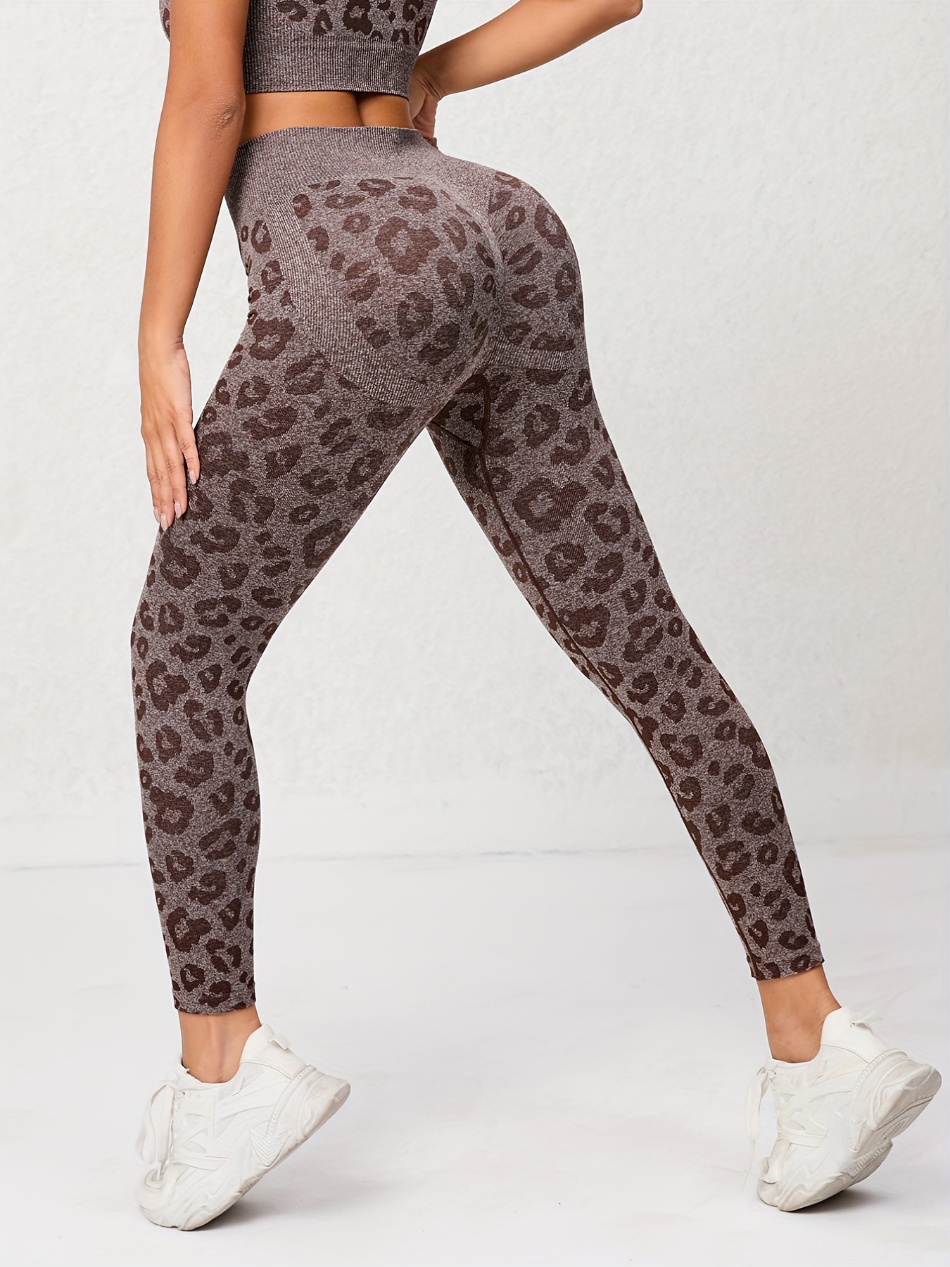 Leopard Print Seamless Sports Tights High Waist Hip Lifting - Temu