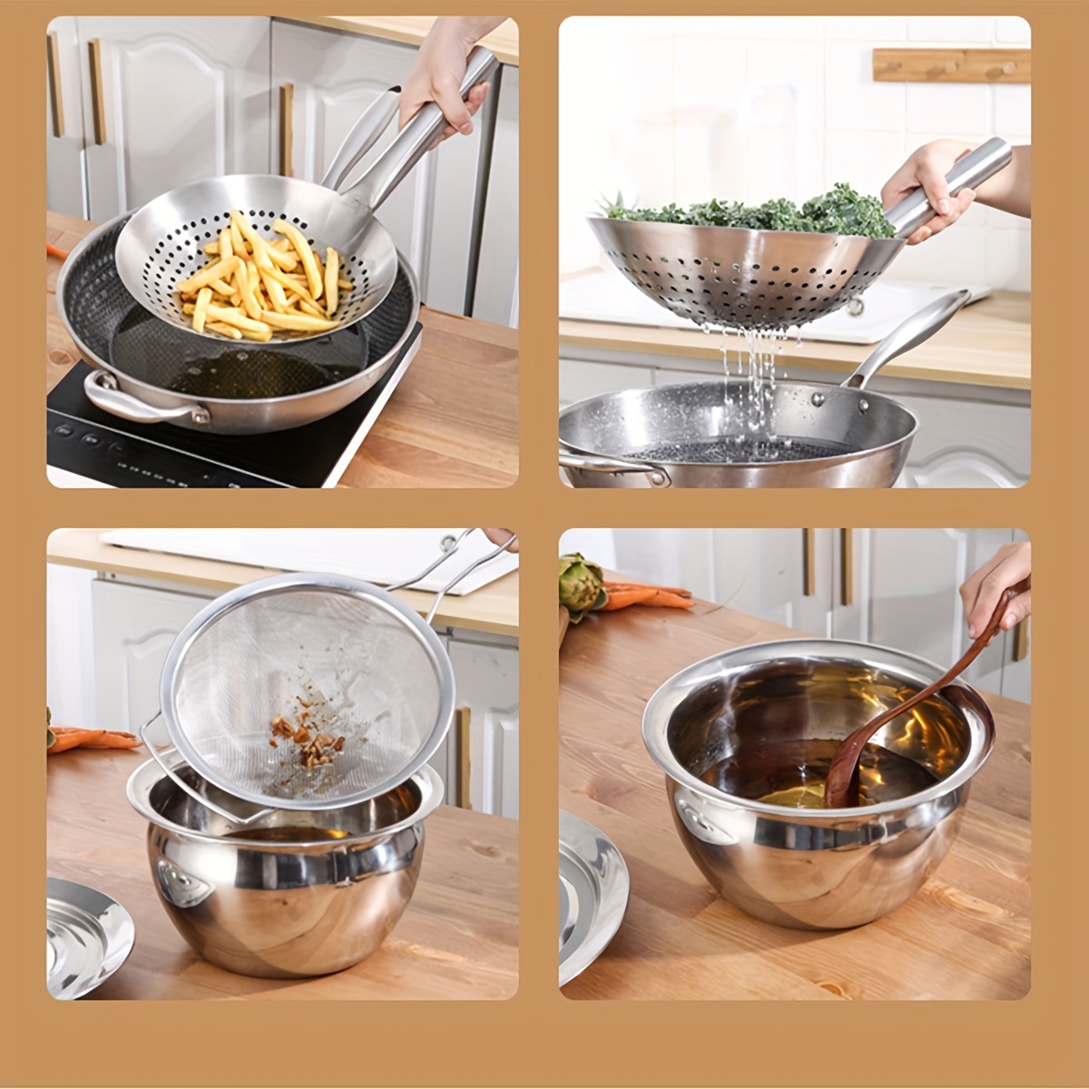 1pc Stainless Steel Kitchen Colander Filter Spoon, Fried Food Oil