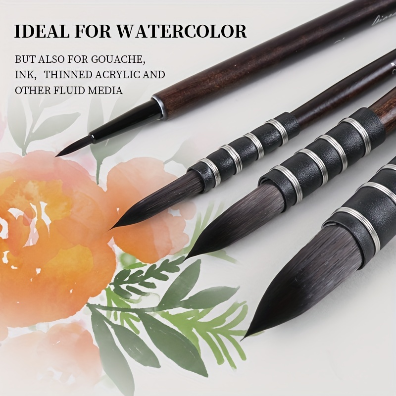 Angled Watercolor Pait Brush Set Acrylics Watercolors Gouache Inks Oi