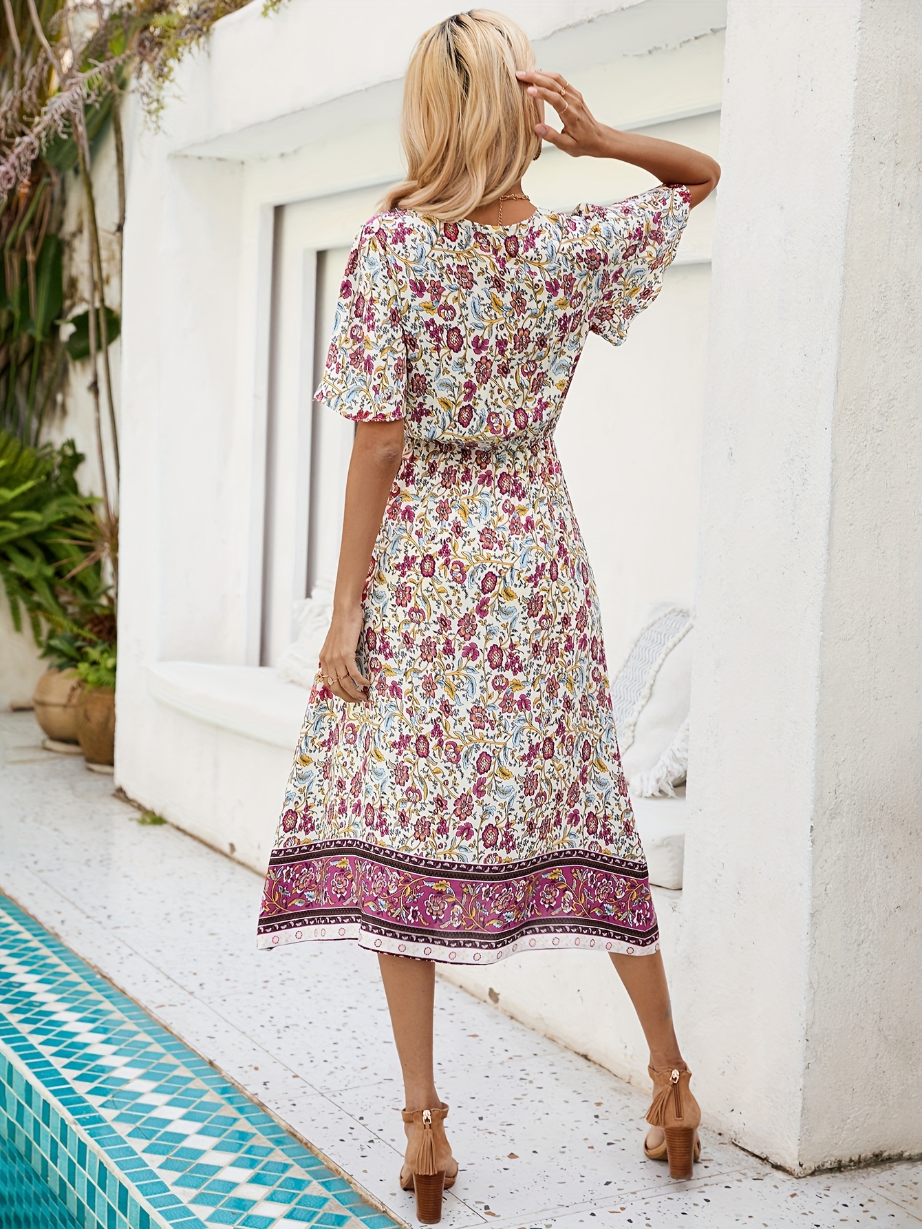 Boho Floral Maternity & Nursing Midi Dress