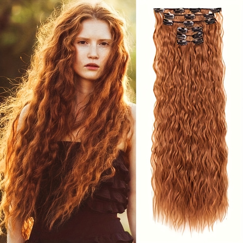 Wavy Curly Hair Extensions 16 Clip In Synthetic Fiber Hair - Temu