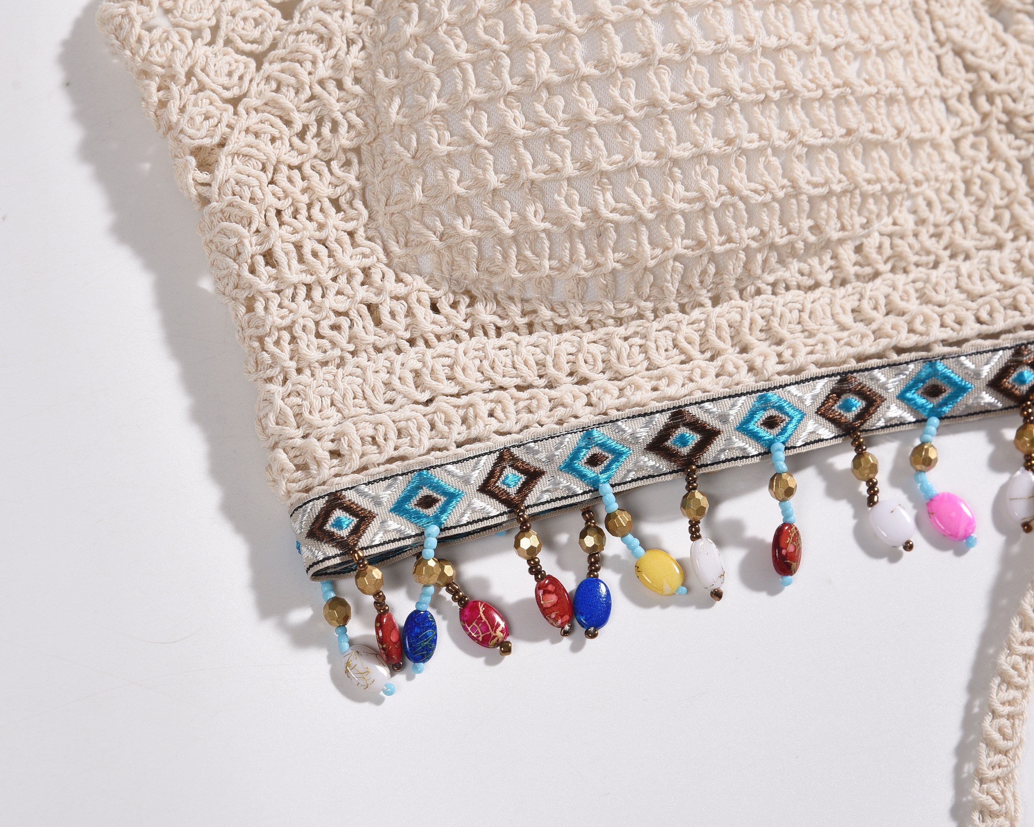 1pc Boho Chic Hollow-Out Crochet Halter Neck Tankini Top for Women, Knitted Rayon/Viscose Fabric, Adult Beachwear with Built-in Padding, Solid Color Design, Stretchable, 130g/m? Lightweight