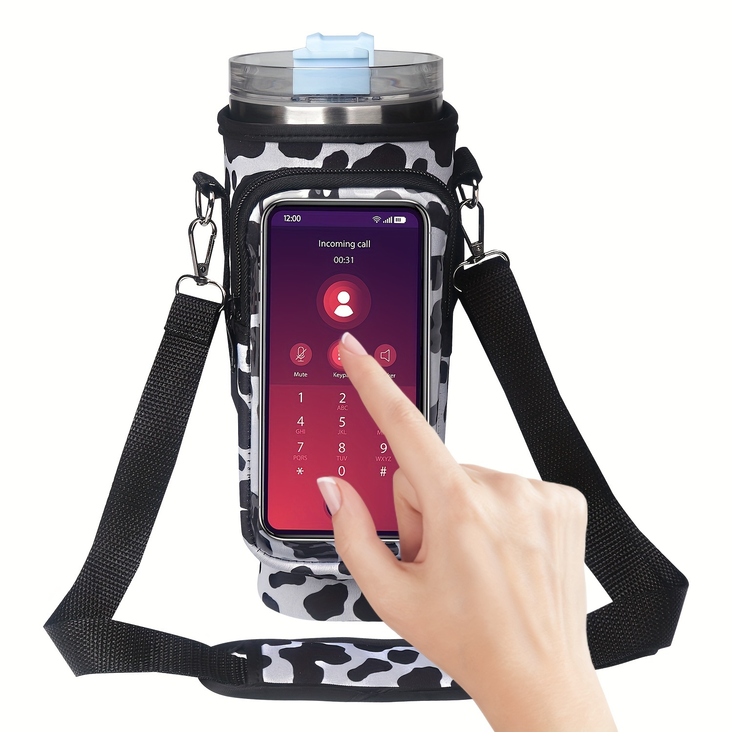 Adjustable Strap Neoprene 40oz Water Bottle Carrier Sleeve Pouch Tumbler  Stanley Cup Holder Sling Bag with Zipper Phone Pocket - AliExpress