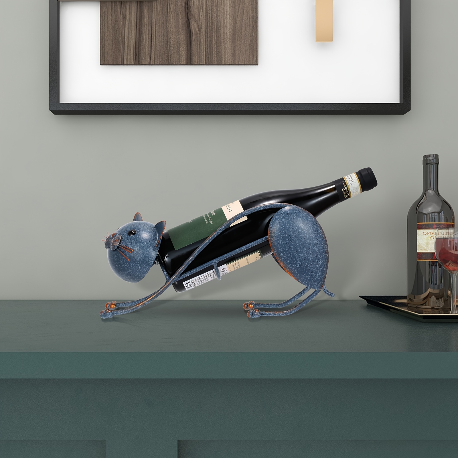 Yoga Cat Wine Rack Lying Cat Wine Holder Iron Cartoon Metal - Temu