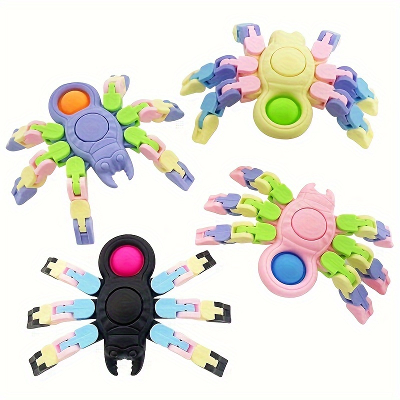 4 Pack New Sensory Fidget Toys, Transformable Chain Pop Spider Fingertip  Toy, DIY Fidget Spinners for Kids Adults Birthday Party Favors, Gifts