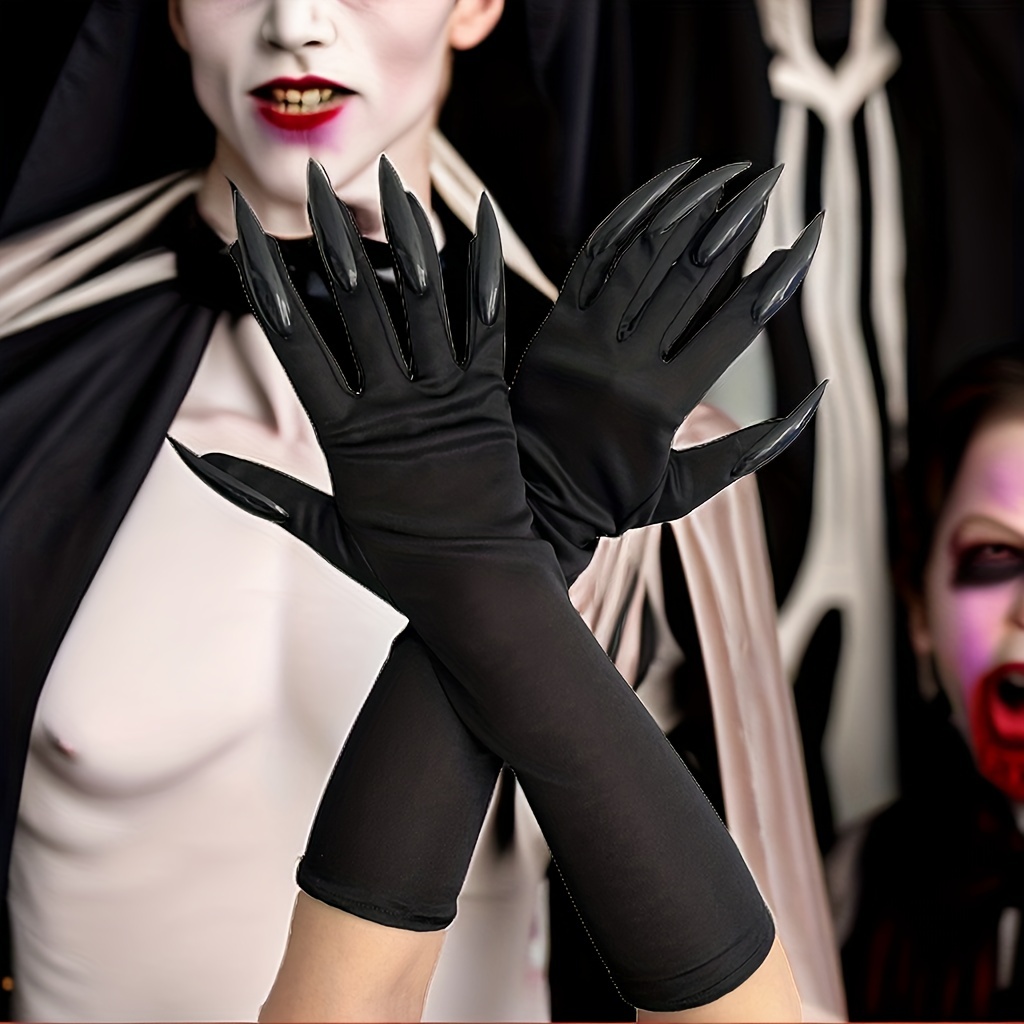 Guantes de bruja de Halloween, guantes negros de disfraz de bruja de  Halloween con uñas con purpurina, guantes de pata de rendimiento,  accesorios de