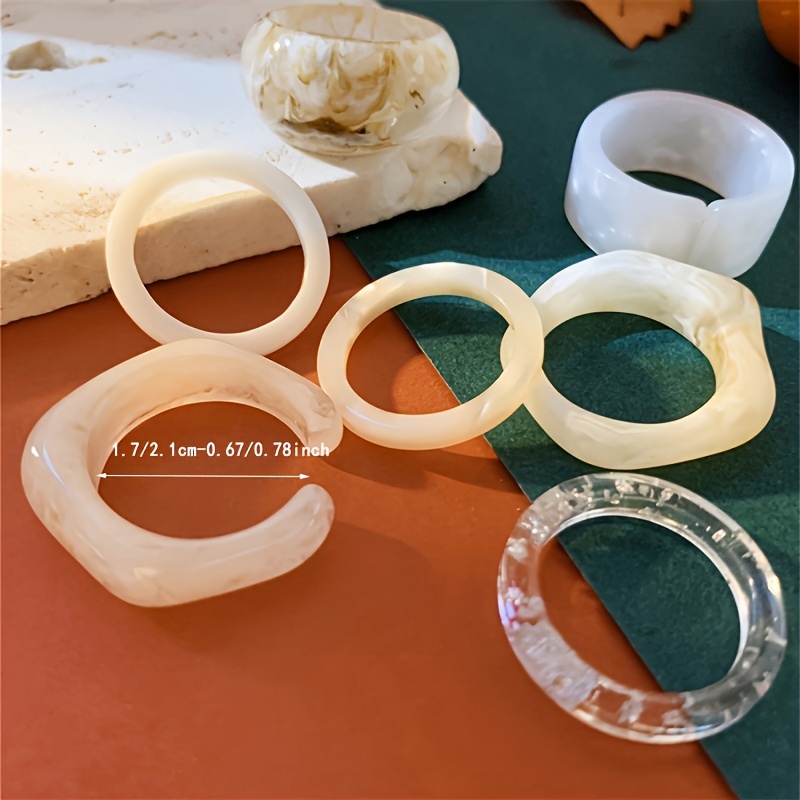 7pcs Resin Rings Set, Colorful Chunky Aesthetic Stackable Jewelry