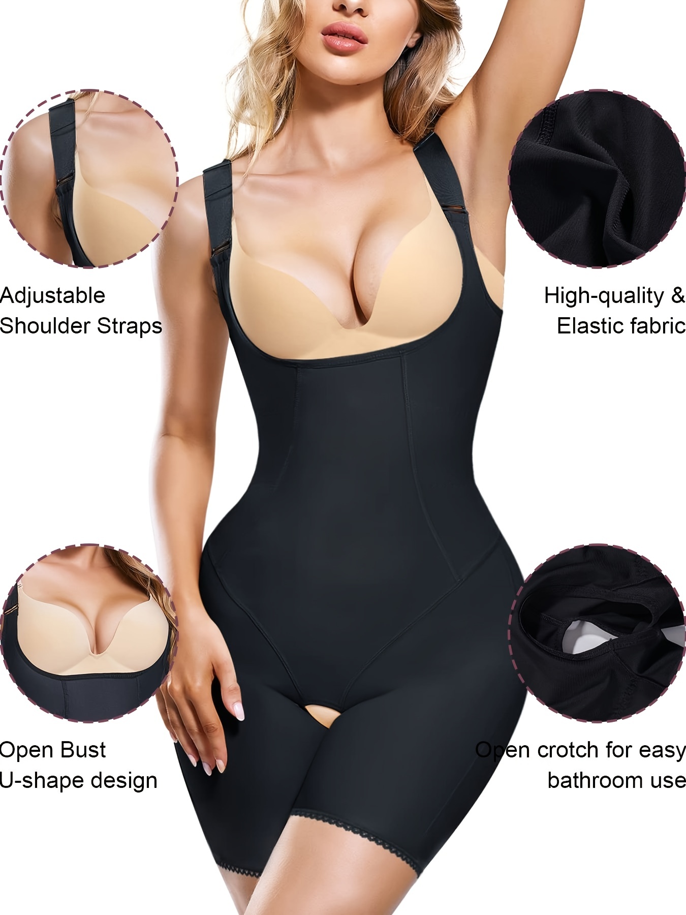  Women Open Bust Full Bodysuit Tummy Control Shapewear  Workout Yoga Jumpsuit Body Shaper Butt Lifter Thigh Slimmer