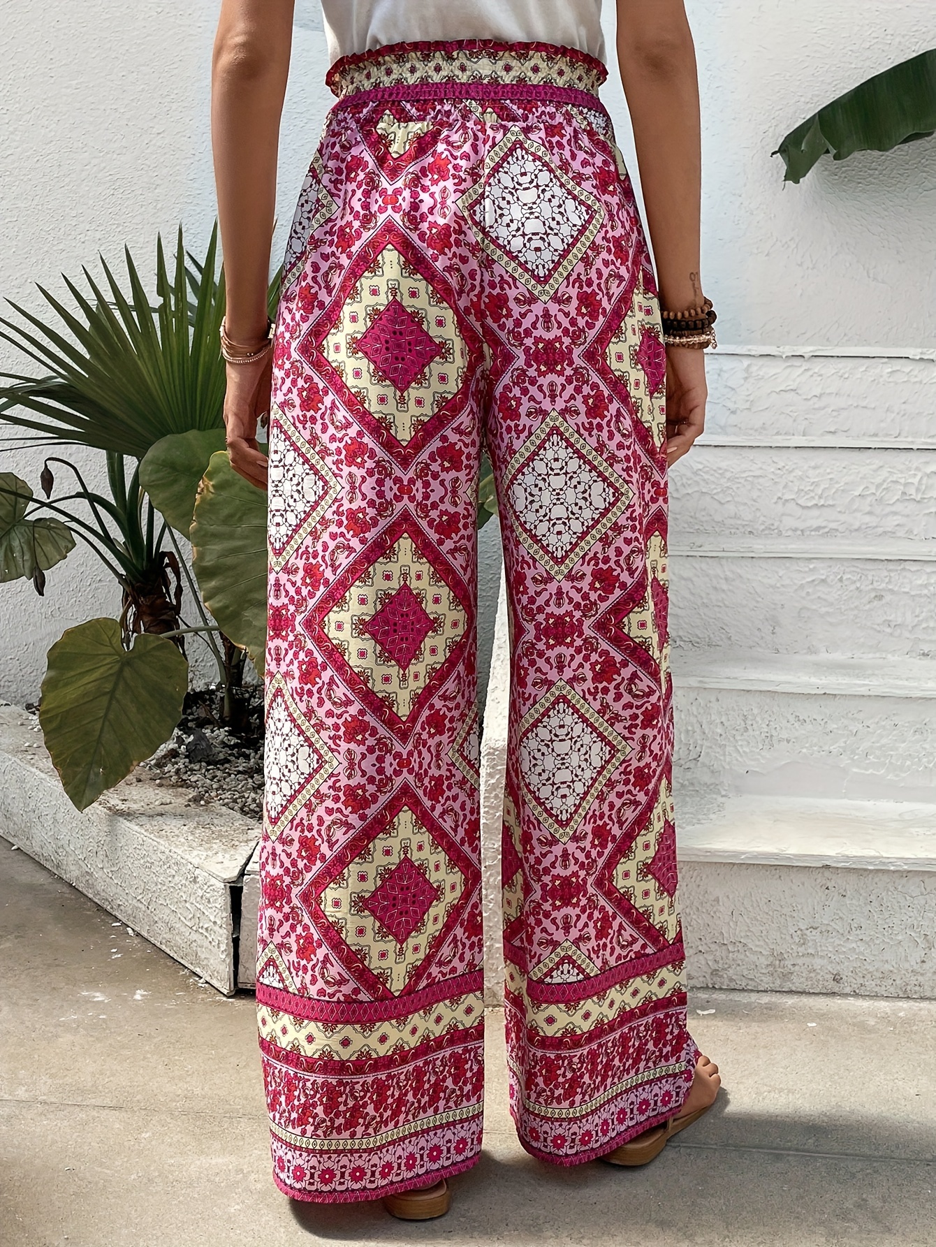 Extra Comfy Summer Wide Legged Pants, Lightweight, Tribal Print, Women's  Pants, White, Graphic Print, Long Pants, Pockets, Wide Leg 