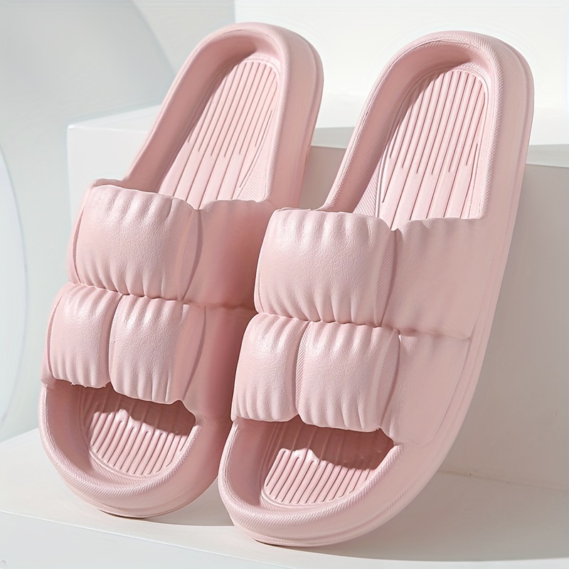 Women's Solid Ruched Slides Soft Sole Casual Pillow Lightweight Home Shoes