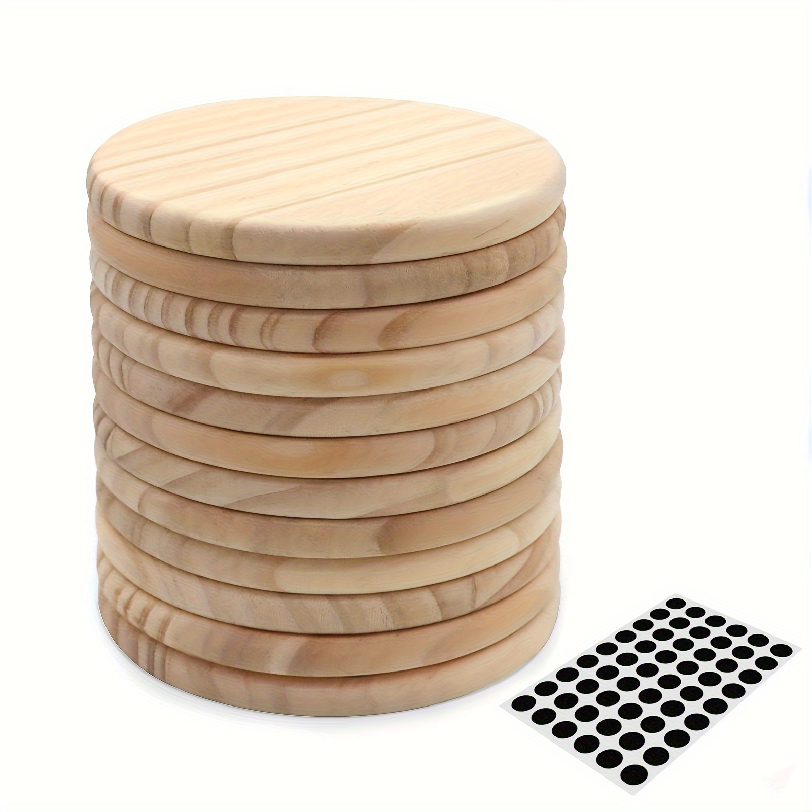 12 Pack Unfinished Wood Coasters for Crafts, Squares with Non-Slip Foam Dot  Stickers (3.7 x 3.7 In)
