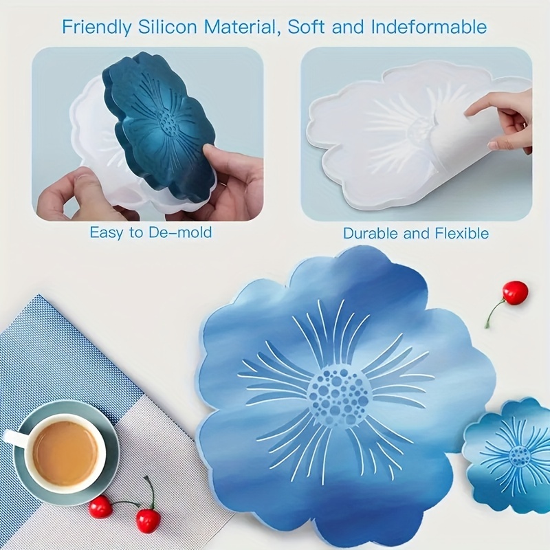 Circular Coaster Mold Crystal Epoxy Resin Mold Square Coaster Decorative  Resin Silicone Mould Cup Mat Mould Flower Coaster Mold