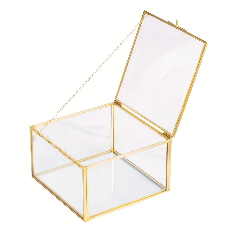Golden Square Vintage Brass Clear Glass Decorative Box Home - Temu