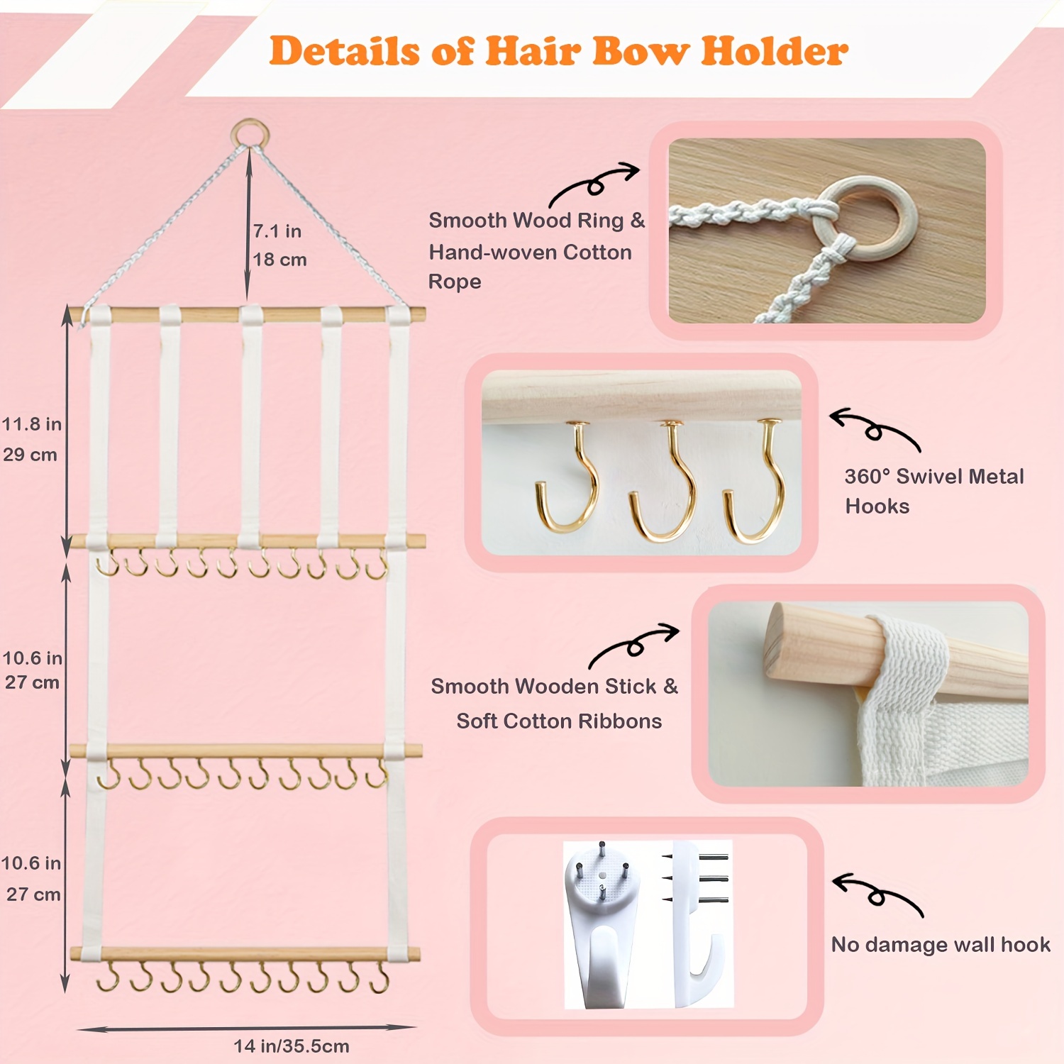 Hair Bow Organizer, Hair Bows Display Wall Hanger, Headbands Storage  Organizer, Hair Clip And Headband Organizer For Home