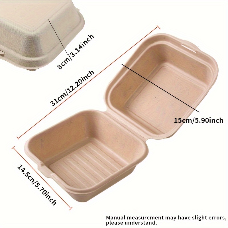 50PCS Disposable Biodegradable 8 Inch Hamburger Box,Bento Lunch