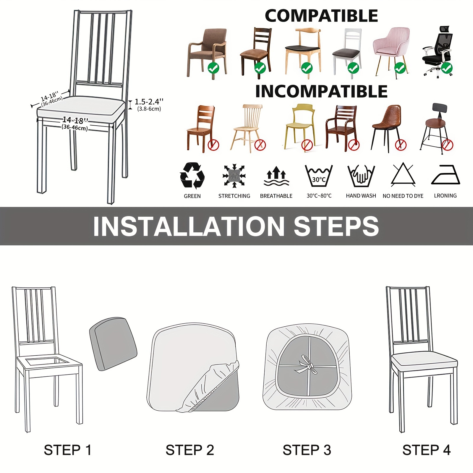 Stripe Dining Chair Covers Washable Stretch Chair Slipcover Removable Chair  Protector 