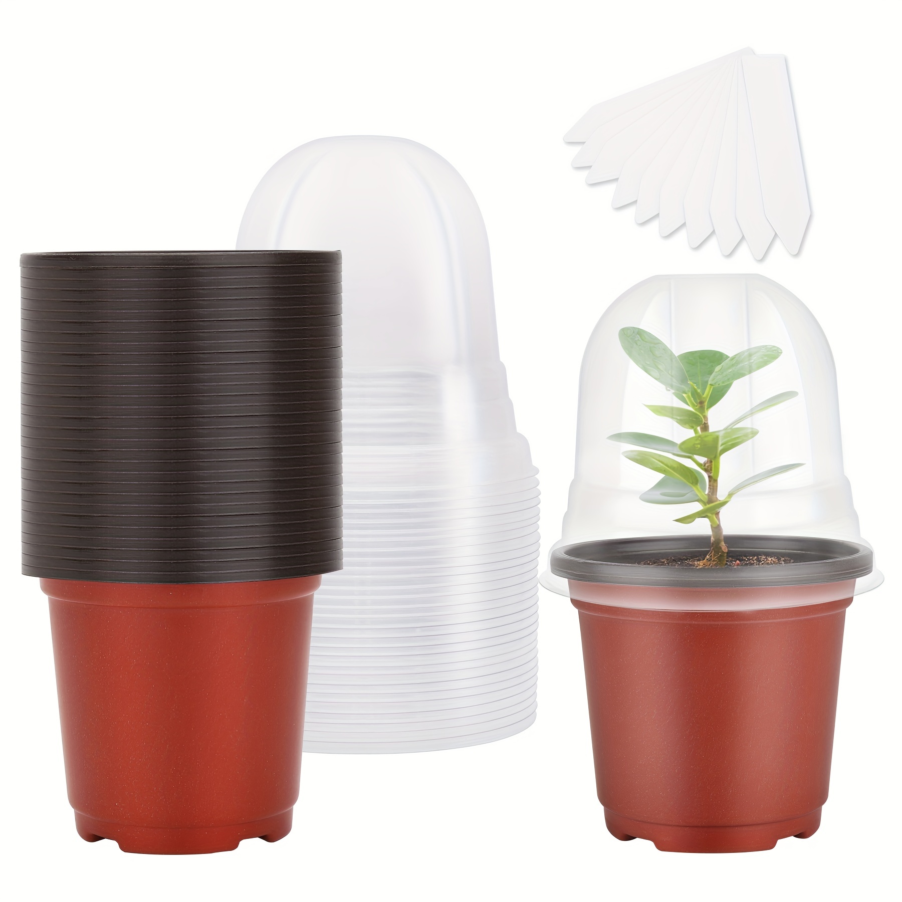 

20/30/40pcs/set Plant Nursery Pots With Humidity Dome 4" Soft Transparent Plastic Gardening Pot Planting Containers Cups Planter Small Starter Seed Starting Trays For Seedling With 10pcs Plant Labels
