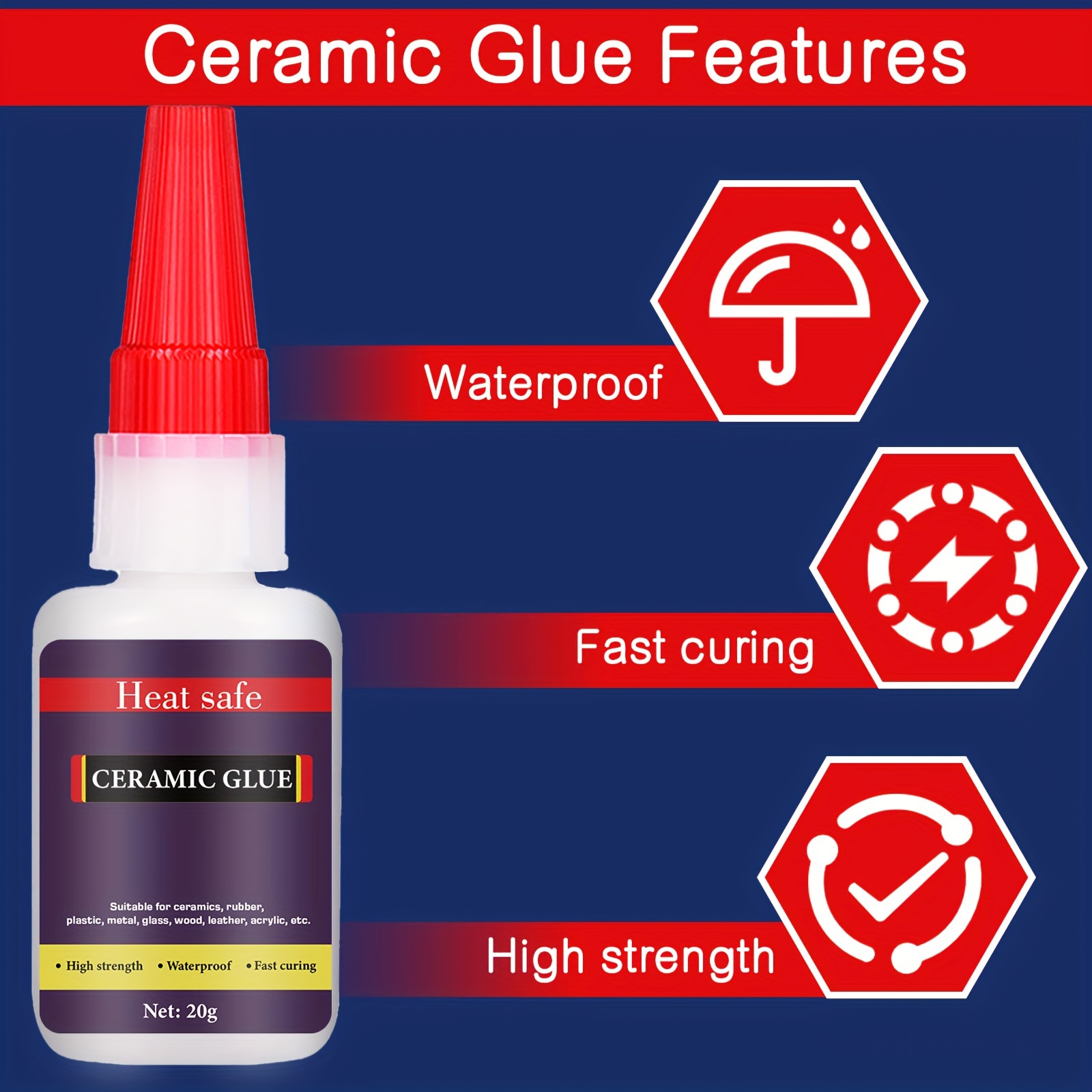 ALECPEA 20g Ceramic Super Glue for Porcelain and Pottery Repair -  Rapid-Setting, Waterproof Adhesive for Porcelain, Pottery, Dishes, Tiles,  DIY