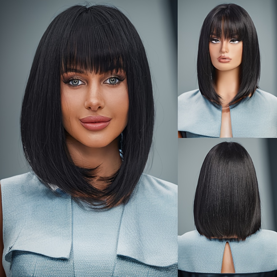 5 Styles Elegant Shorty Bob Wig Straight Bangs Heat Temu Canada