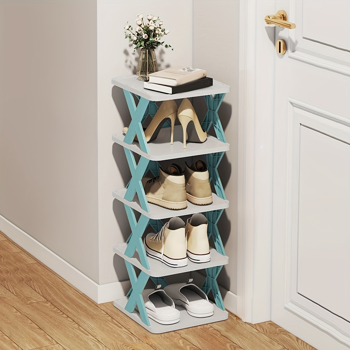 Entryway Wooden Shoe Rack Storage Organizer Foldable Space Saving