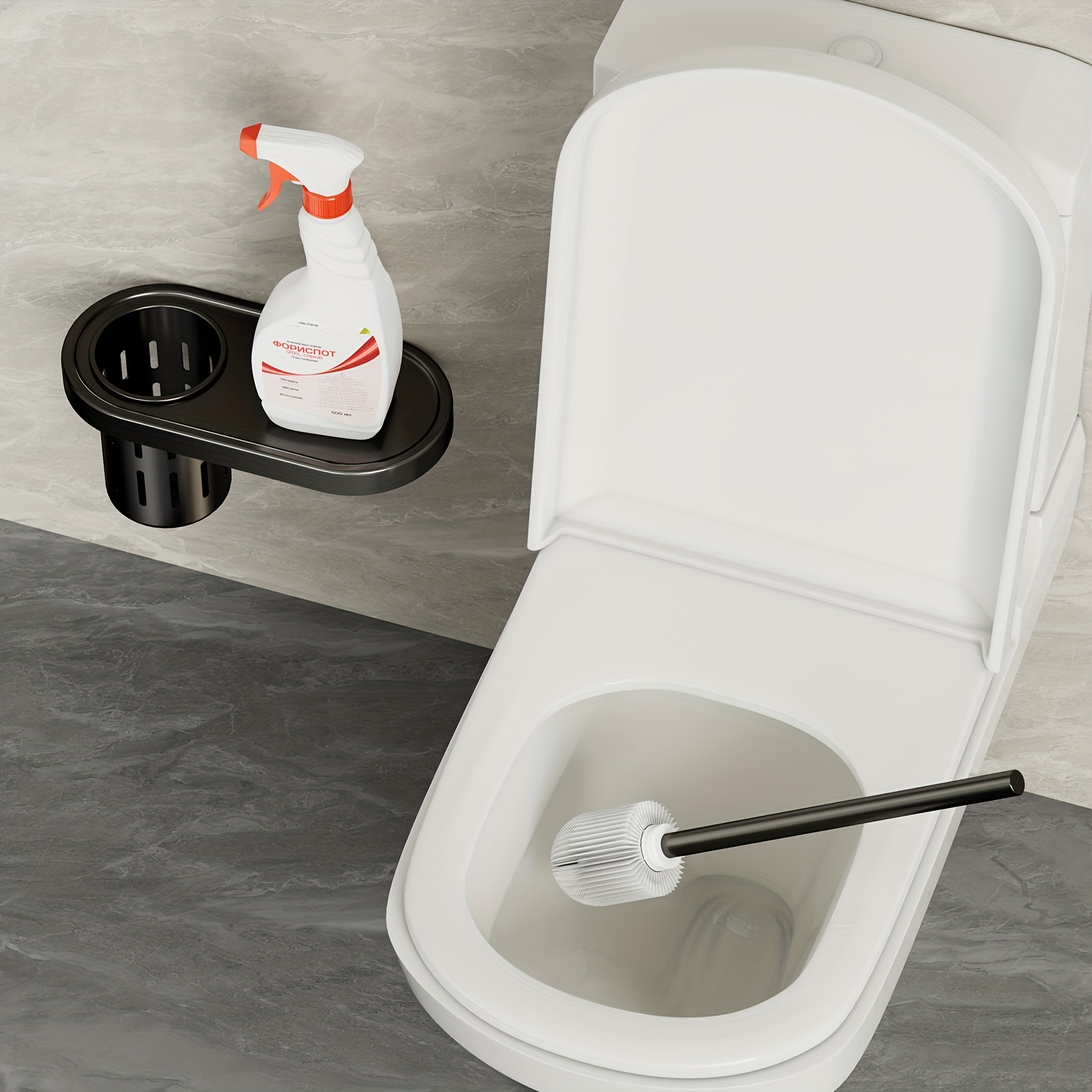 1pc No Dead Corner Toilet Brush Holder Set For Home Bathroom With