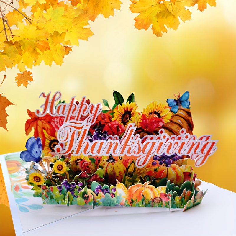 Fall Flower Paper Bouquet Pop up Card for Thanksgiving