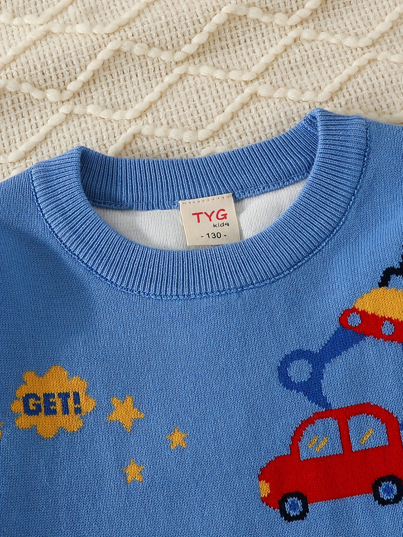 Intarsia-design Sweater - Blue/utility vehicles - Kids