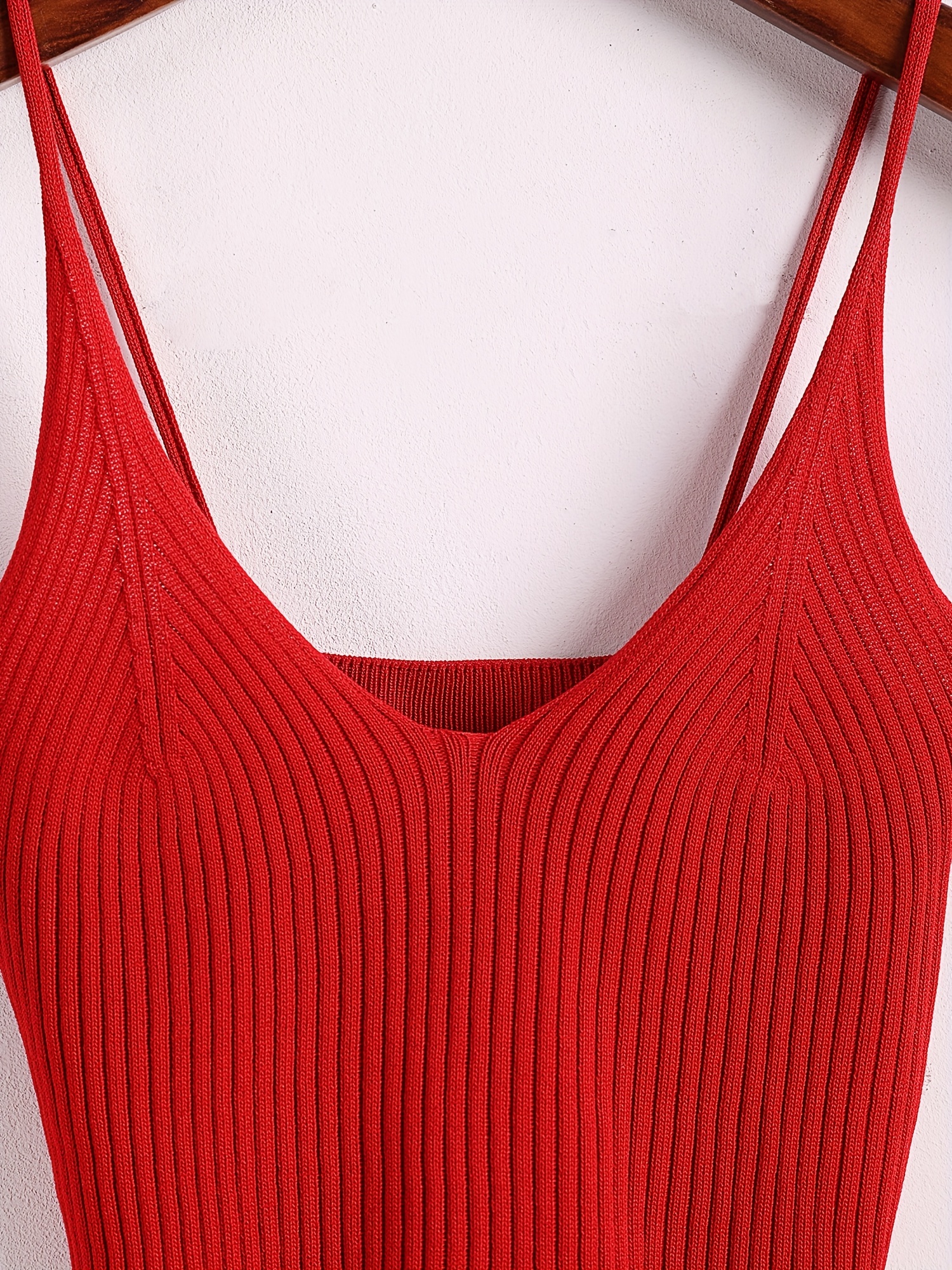 Yolanda  V Neck Spaghetti Strap Crop Top ( Red )